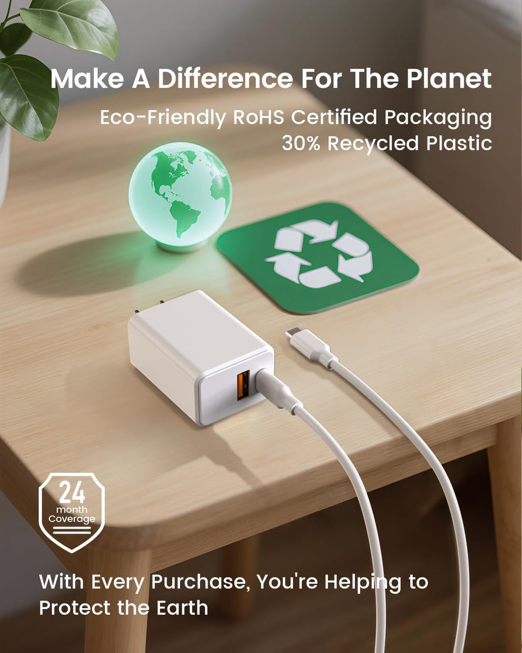 Chargeur Mural Rapide 30W USB-C pour Google Pixel avec Câble 1.8 m